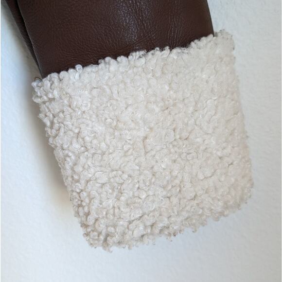 NA-KD Lisa & Lena Brown Aviator Teddy Faux Leather Button Jacket, sz EU 38/US 8 - Picture 8 of 13